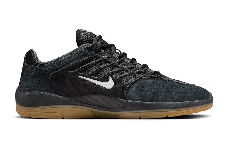 ナイキSBから立体的なサイドラインが目を惹く新型モデルが登場 Nike SB Presents New Vertebrae Model in "Black Gum" nyjah 3 skateboarding upper leather suede mesh laces drop release price dollars link usd snkrs 