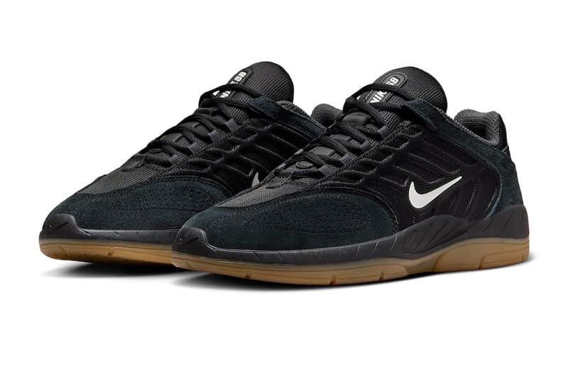 ナイキSBから立体的なサイドラインが目を惹く新型モデルが登場 Nike SB Presents New Vertebrae Model in "Black Gum" nyjah 3 skateboarding upper leather suede mesh laces drop release price dollars link usd snkrs 