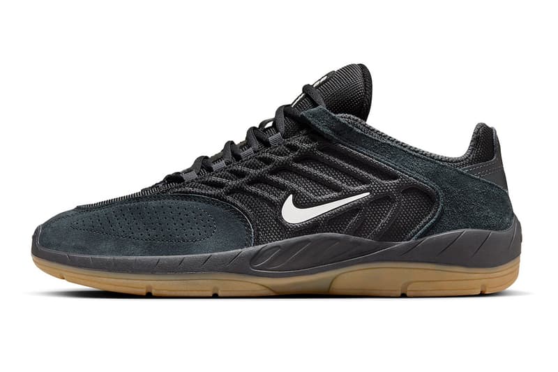 ナイキSBから立体的なサイドラインが目を惹く新型モデルが登場 Nike SB Presents New Vertebrae Model in "Black Gum" nyjah 3 skateboarding upper leather suede mesh laces drop release price dollars link usd snkrs 