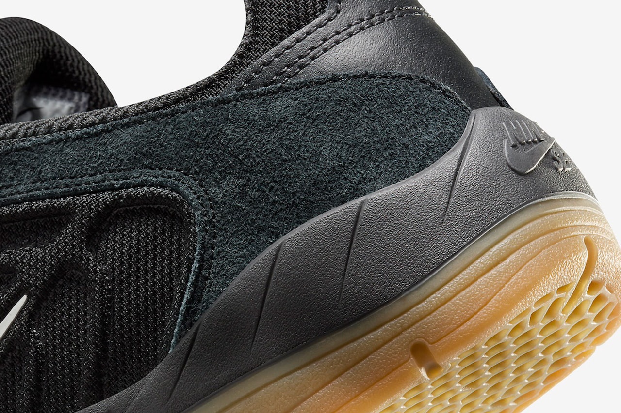 ナイキSBから立体的なサイドラインが目を惹く新型モデルが登場 Nike SB Presents New Vertebrae Model in "Black Gum" nyjah 3 skateboarding upper leather suede mesh laces drop release price dollars link usd snkrs 