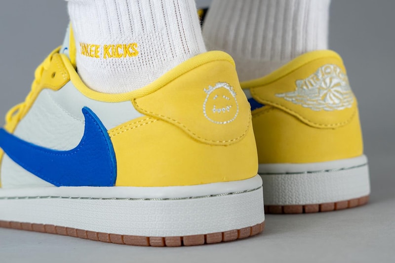トラヴィス・スコット x エアジョーダン1ロー カナリーイエローの着用画像をチェック travis scott nike air michael jordan brand 1 low og canary womens yellow white dz4137 700 official release date info photos price store list buying guide