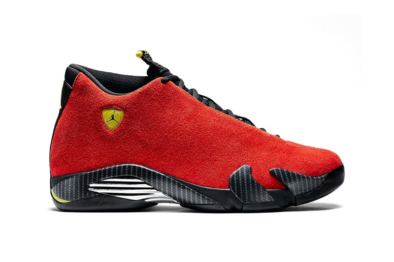 エアジョーダン14“フェラーリ”が2025年夏に帰ってくる Air Jordan 14 "Ferrari" To Return Next Year IF5015-600 swoosh suede carbon fiber red yellow speed racecar italian craftsmanship retro basketball shoe sneaker jumpman jordan brand