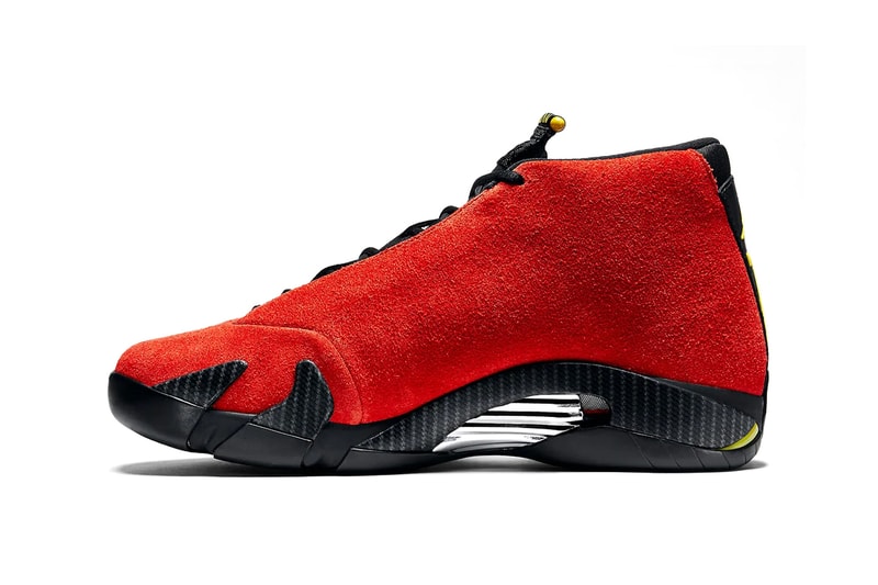 エアジョーダン14“フェラーリ”が2025年夏に帰ってくる Air Jordan 14 "Ferrari" To Return Next Year IF5015-600 swoosh suede carbon fiber red yellow speed racecar italian craftsmanship retro basketball shoe sneaker jumpman jordan brand