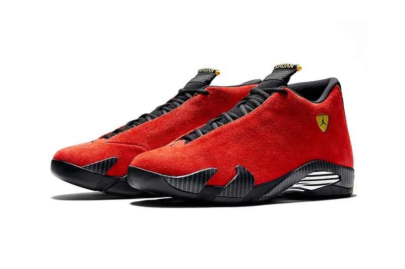 エアジョーダン14“フェラーリ”が2025年夏に帰ってくる Air Jordan 14 "Ferrari" To Return Next Year IF5015-600 swoosh suede carbon fiber red yellow speed racecar italian craftsmanship retro basketball shoe sneaker jumpman jordan brand