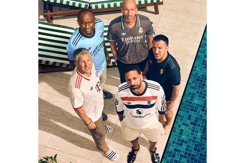 adidas の24/25 サードユニフォームのビジュアルにサッカーの英雄が結集 third uniform　レッサンドロ・デル・ピエロ（Alessandro Del Piero）、バスティアン・シュヴァインシュタイガー（Bastian Schweinsteiger）、ジネディーヌ・ジダン（Zinedine Zidane）、パトリック・ヴィエラ（Patrick Vieira）、リオ・ファーディナンド（Rio Gavin Ferdinand）