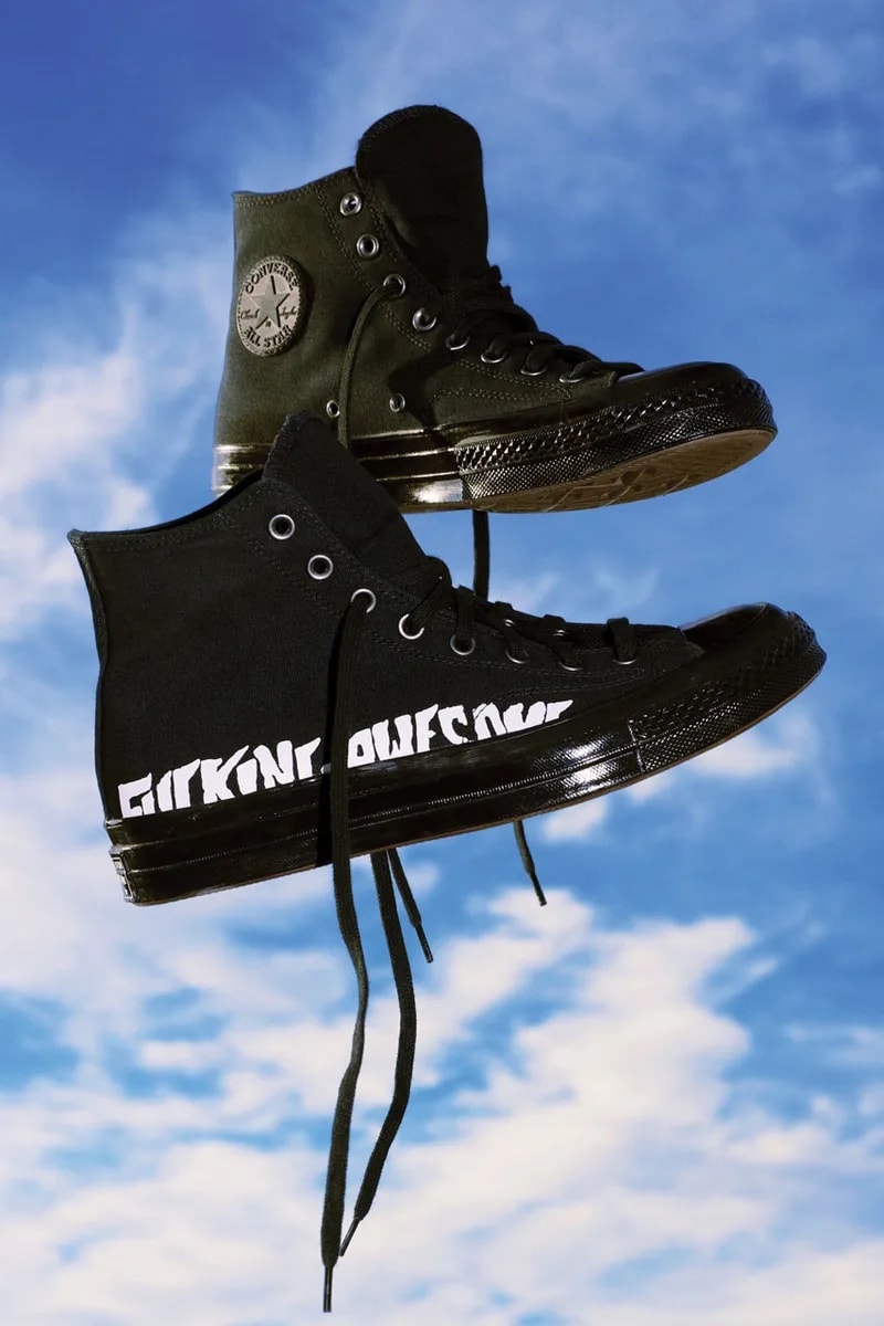 ファッキングオウサムxコンバースによる最新コラボチャックテイラーオールスターが発売 Fucking Awesome x Converse Deliver an All-Star Collab release info drop link price sneaker skate label imprint print website cons skateboarding team footwear black canvas colorway 