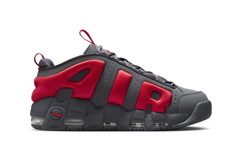 ナイキエアモアアップテンポローより新作 ダークグレー/ライトクリムソンが登場 Official Look at the Nike Air More Uptempo Low "Dark Grey/Light Crimson" FZ3055-002  Dark Grey/Light Crimson-Metallic Silver release info holiday 2024 black white