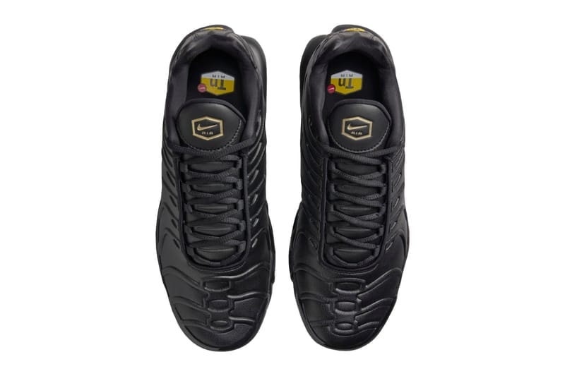 ナイキエアマックスプラスから高級感漂うレザー仕様の“ブレッド”が登場 Official Images of the Nike Air Max Plus Leather "Bred"  FZ3038-001 Black/University Red-Metallic Gold release info swoosh