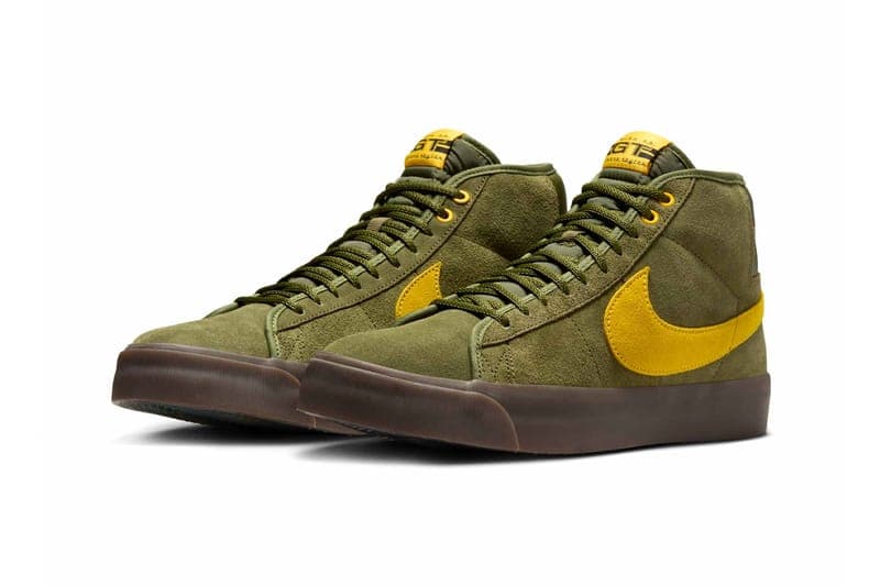 ナイキ SB からアンタイヒーローとの最新コラボ ズームブレーザーミッドが登場 Antihero x Nike SB Zoom Blazer Mid Pro GT “Rough Green/Amarillo-Black” HM5838-300 Release Info