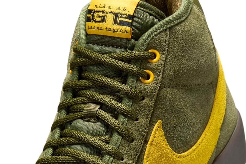 ナイキ SB からアンタイヒーローとの最新コラボ ズームブレーザーミッドが登場 Antihero x Nike SB Zoom Blazer Mid Pro GT “Rough Green/Amarillo-Black” HM5838-300 Release Info