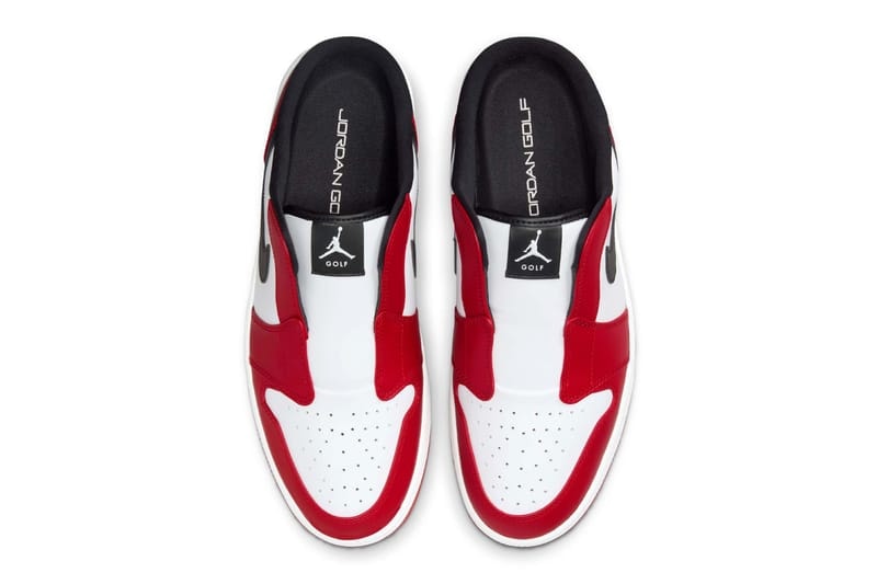 エアジョーダン1 ミュールゴルフに名作カラー“シカゴ”が登場 Air Jordan 1 Mule Golf "Chicago" White/Varsity Red-Black FJ1214-101 michael jordan brand hypegolf slip ons classic red white and red colors bulls