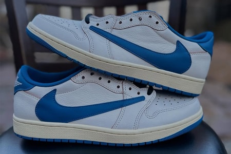 トラヴィス・スコット x fragment design x Air Jordan 1 Low “Sail/Military Blue” のディテールをチェック