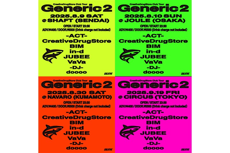CreativeDrugStore が全国のクラブツアー Generic 2 を開催