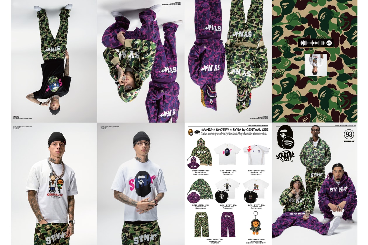セントラル・シーの手掛ける ベイプ®︎ x スポティファイ x シナ コレクションの全貌が解禁 BAPE® X Spotify X SYNA by Central Cee capsule collection release info