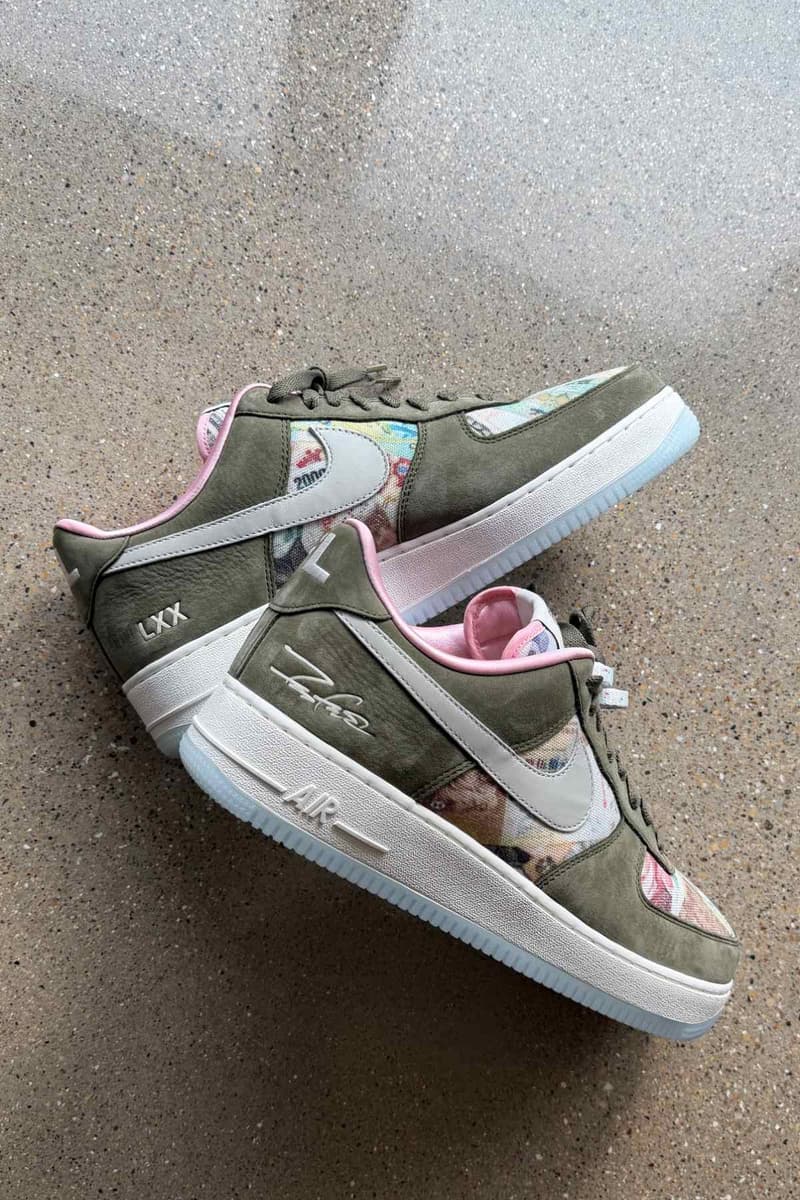 フューチュラ x ナイキ エアフォース 1 “FLOM” のディテールをチェック Futura x Nike Air Force 1 FLOM detail look