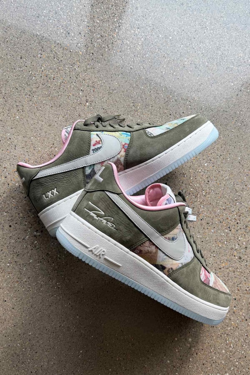 フューチュラ x ナイキ エアフォース 1 “FLOM” のディテールをチェック Futura x Nike Air Force 1 FLOM detail look