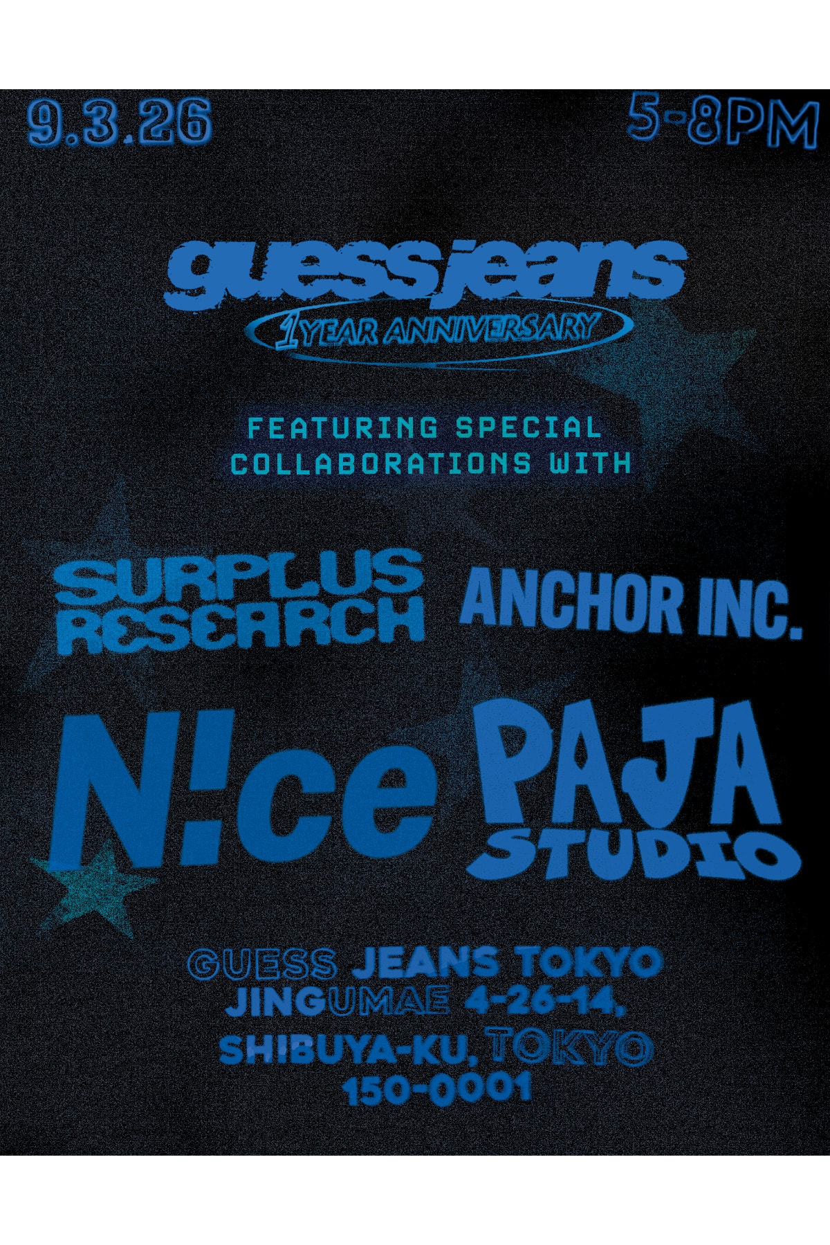 ゲス ジーンズ トーキョーがオープン1周年を記念した限定コラボレーションアイテムを発売 GUESS JEANS Tokyo 1 YEAR ANNIVERSARY Collection EVENT info