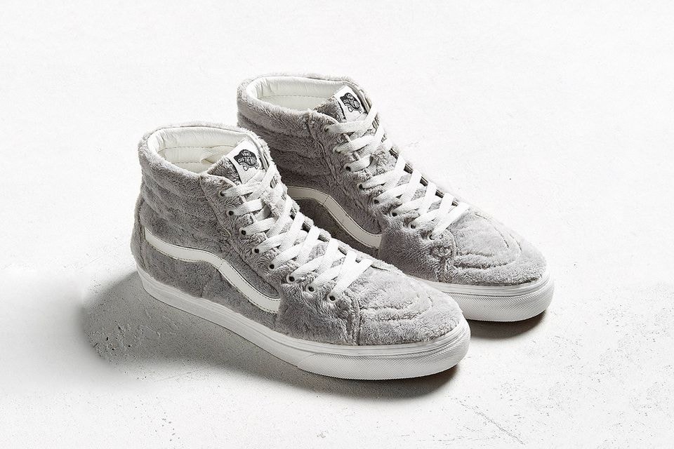 반스 셰르파 스케이트-하이 올드스쿨 흰색 슬립온 체크 회색 털 신발 출시 2017 Vans Sk8-Hi Old Skool Slip-on check Sherpa grey white reveal buy