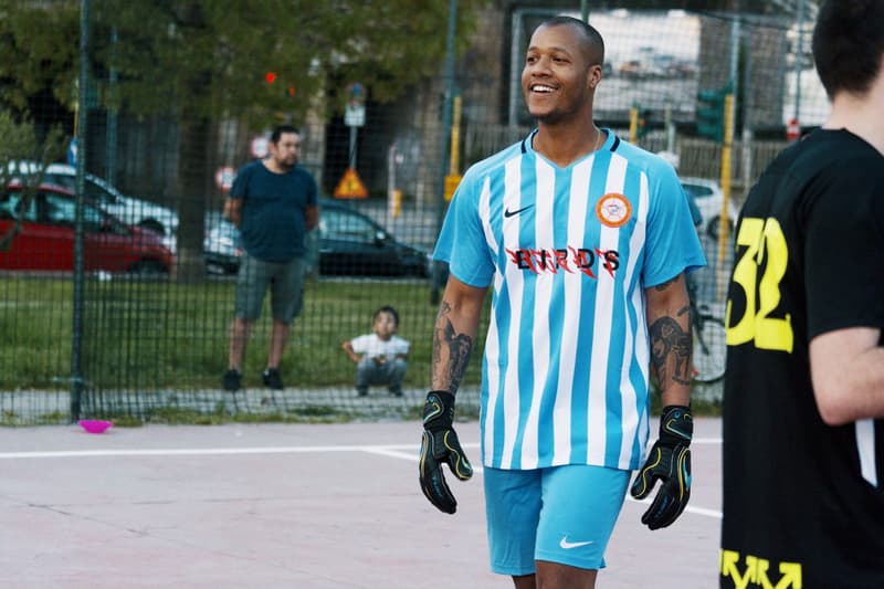 오프 화이트와 헤론 프레스턴의 밀라노 축구 경기 현장 2018 virgil abloh heron preston nike soccer milan