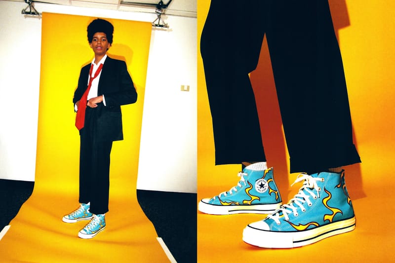 타일러 더 크리에이터의 불꽃이 그려진 골프 르 플레르 x 컨버스 척 70 '플레임'