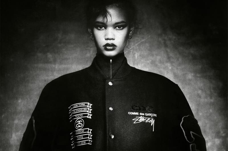 꼼 데 가르송 x 스투시 설립 40주년 기념 협업 바시티 재킷