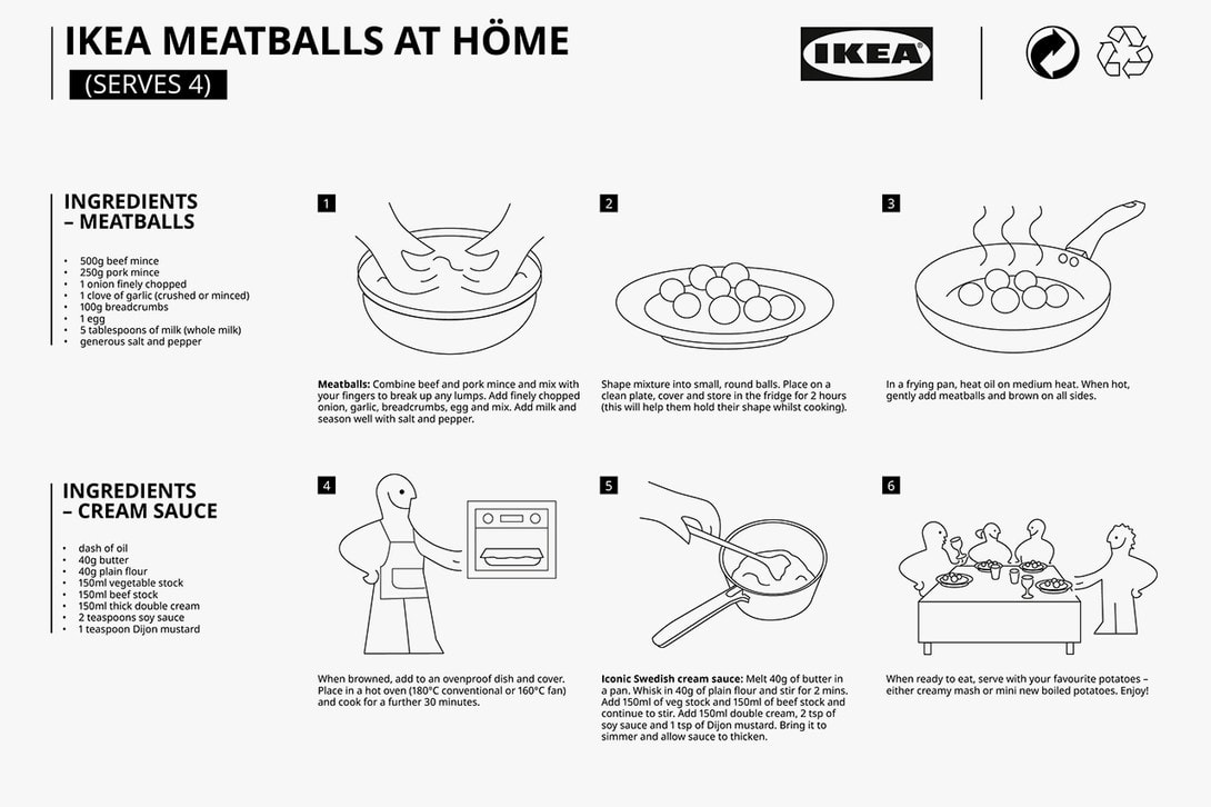 이케아, 대표 음식 메뉴인 스웨디시 미트볼 & 크림 소스 레시피 공개