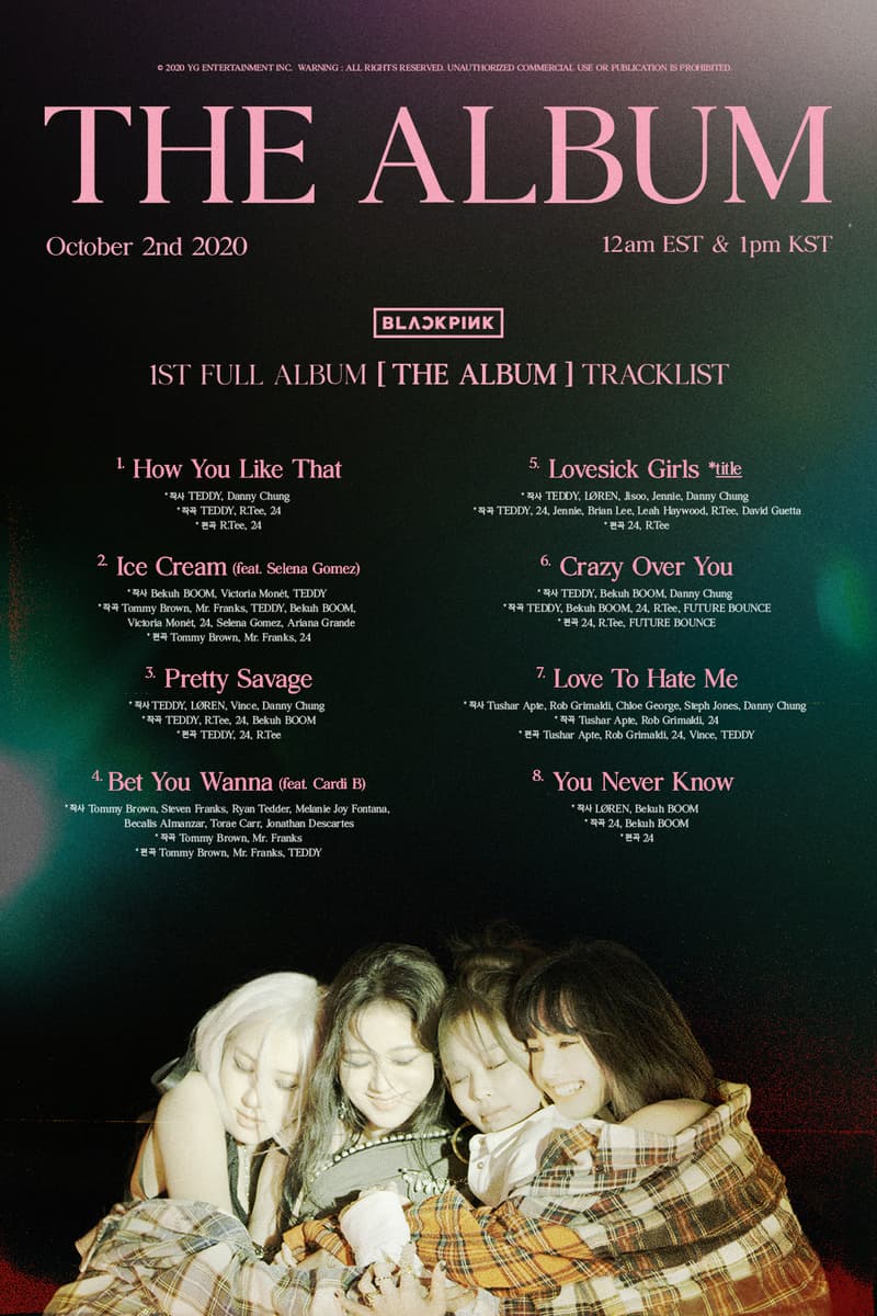 블랙핑크 첫 정규 앨범 ‘THE ALBUM’ 트랙리스트 공개, 카디 비, 셀레나 고메즈, Lovesick Girls, Bet You Wanna