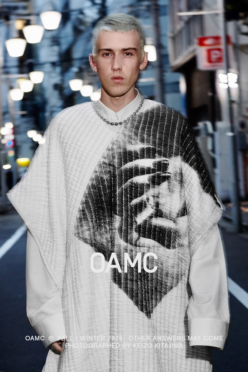 도쿄의 구석구석에서 촬영된 OAMC 2020년 가을, 겨울 캠페인, 애시드 다이, 트렌치코트, 가죽 코트, duane shirts, 루크 마이어
