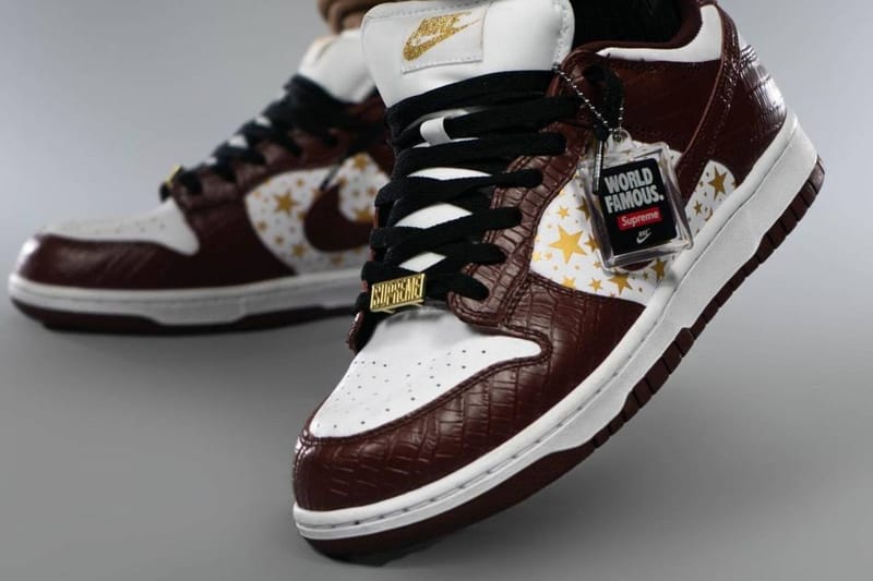 악어가죽 & 황금 듀브레를 장착한, 슈프림 x 나이키 SB ‘덩크 로우’ 실물 이미지