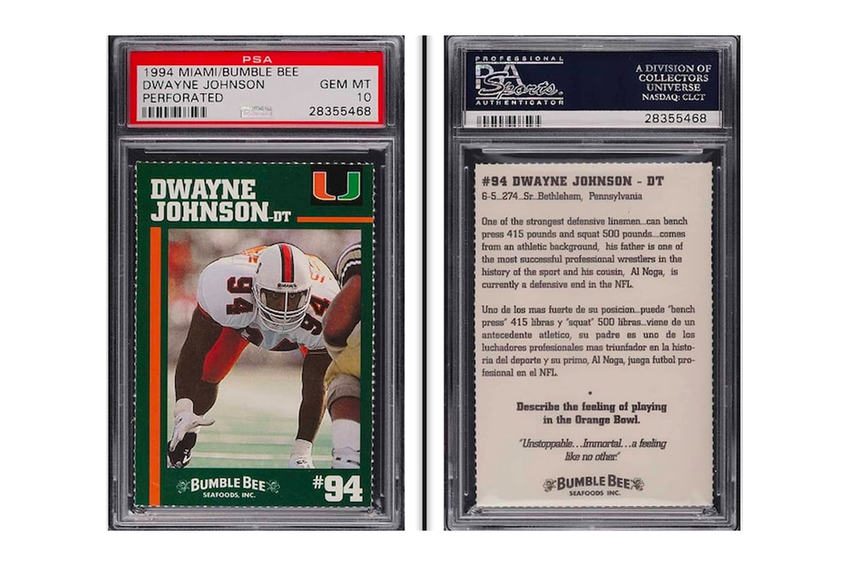 ‘더 락’ 드웨인 존슨의 대학시절 초희귀 풋볼 카드가 거액에 판매됐다, 트레이딩 카드, NFL, 미식축구