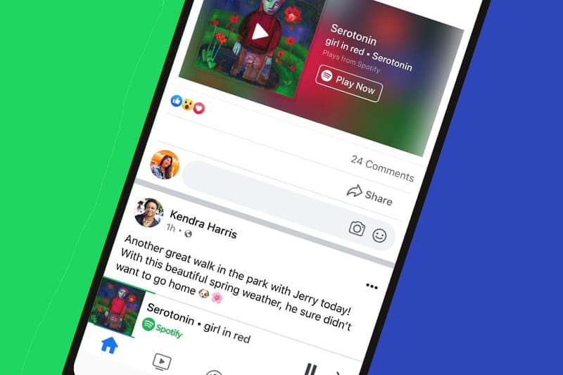 페이스북에서 스포티파이 음악 재생 지원하는 미니 플레이어 기능 론칭