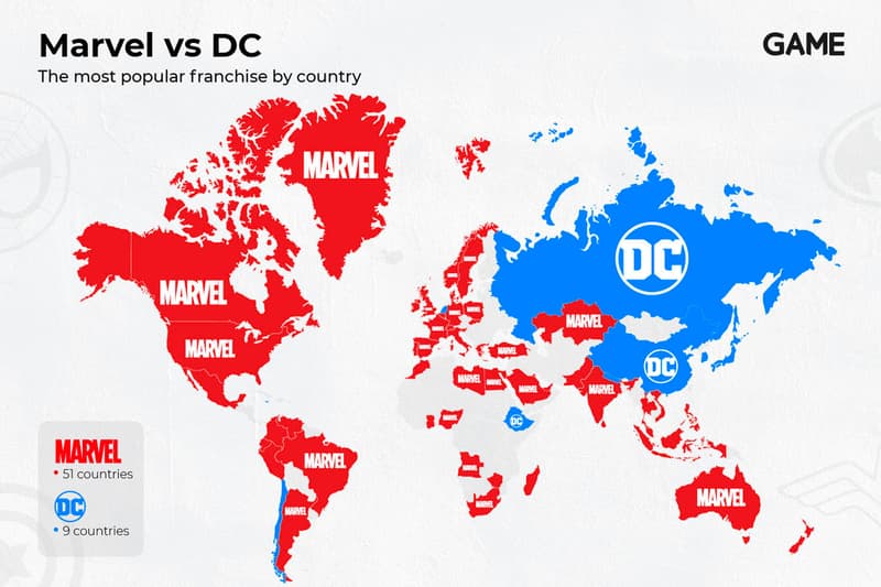 전 세계 국가별 ‘마블 vs DC’ 선호도 및 ‘인기 히어로’ 분포도가 공개됐다, 원더우먼, 타노스, 조커, 아이언맨, 스파이더맨, MCU, DCEU