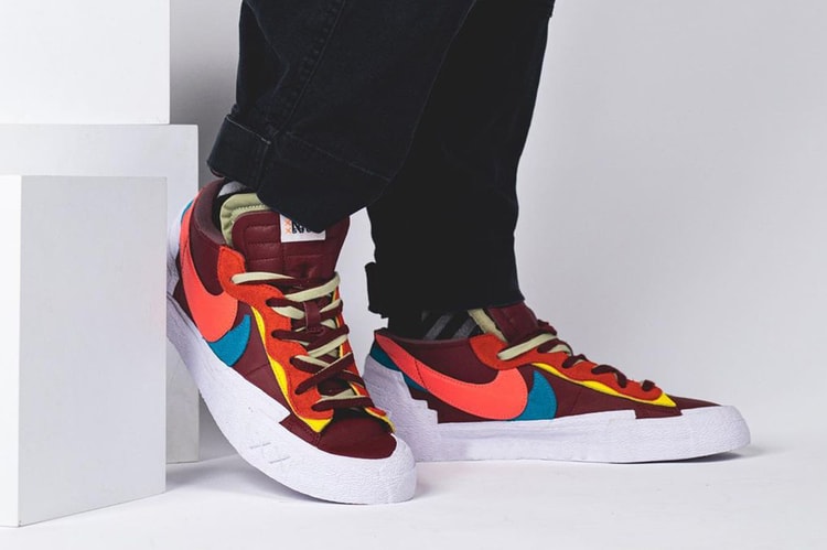 카우스 x 사카이 x 나이키 블레이저 로우 '버건디' 착용 사진