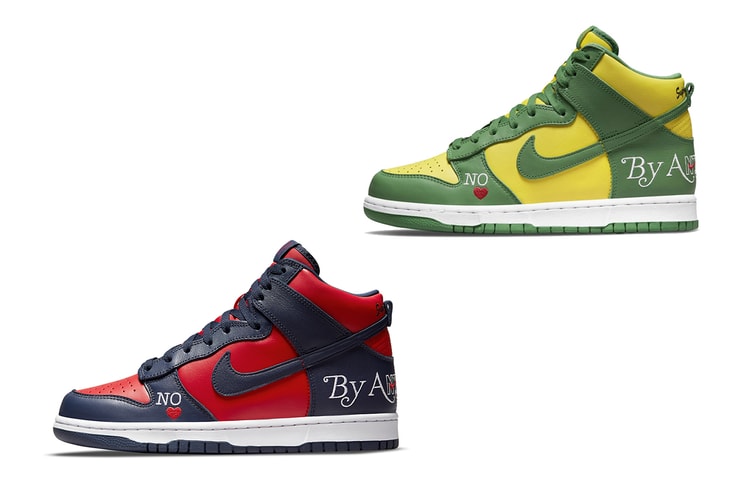 슈프림 x 나이키 SB 덩크 하이 '바이 애니 민스' 컬러웨이 2종 공식 사진