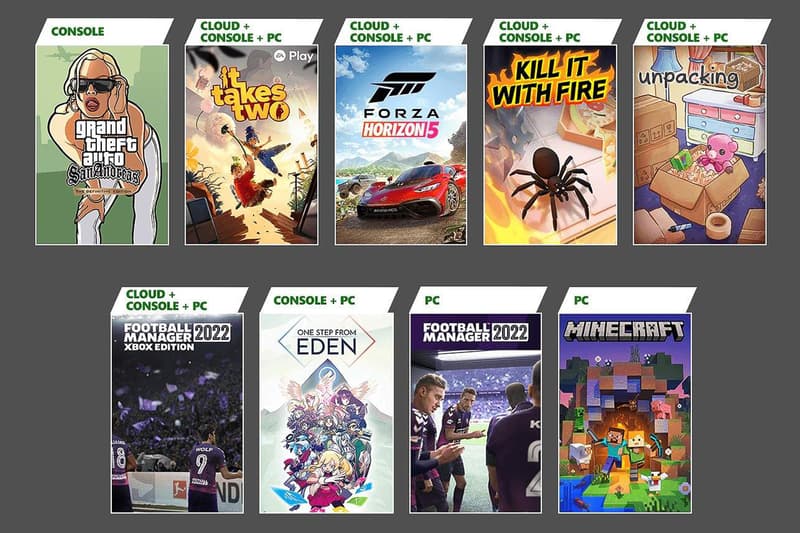 'GTA' 리마스터, '마인크래프트', 'FM22' 등, 엑스박스 게임 패스 추가 타이틀 목록, 풋볼 매니저, 마인크래프트 자바 · 베드락 에디션, GTA 산 안드레아스 – 데피니티브 에디션