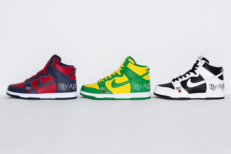 마침내 출시, 슈프림 x 나이키 SB 덩크 하이 '바이 애니 민스' 컬렉션, 농구화, 슈프림덩크, 나이키덩크