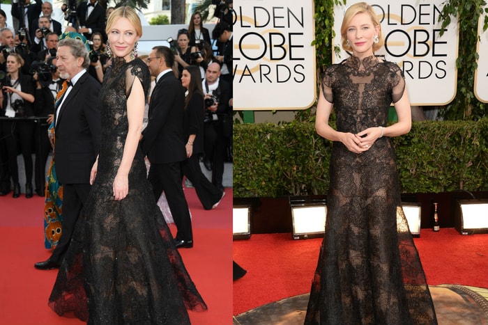 因為一個重要的理由，Cate Blanchett 穿著 2014 年金球獎的「同一件禮服」現身坎城影展！