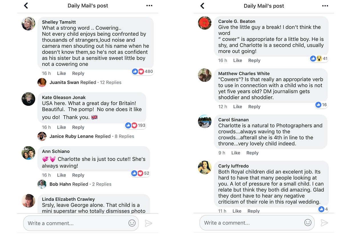 dailymail described prince george cowering in royal wedding which made people annoyed