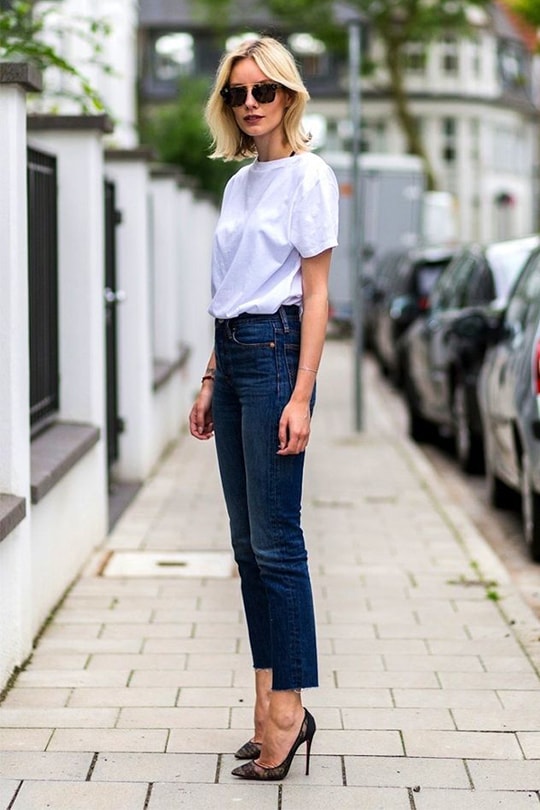 white tee summer street style-