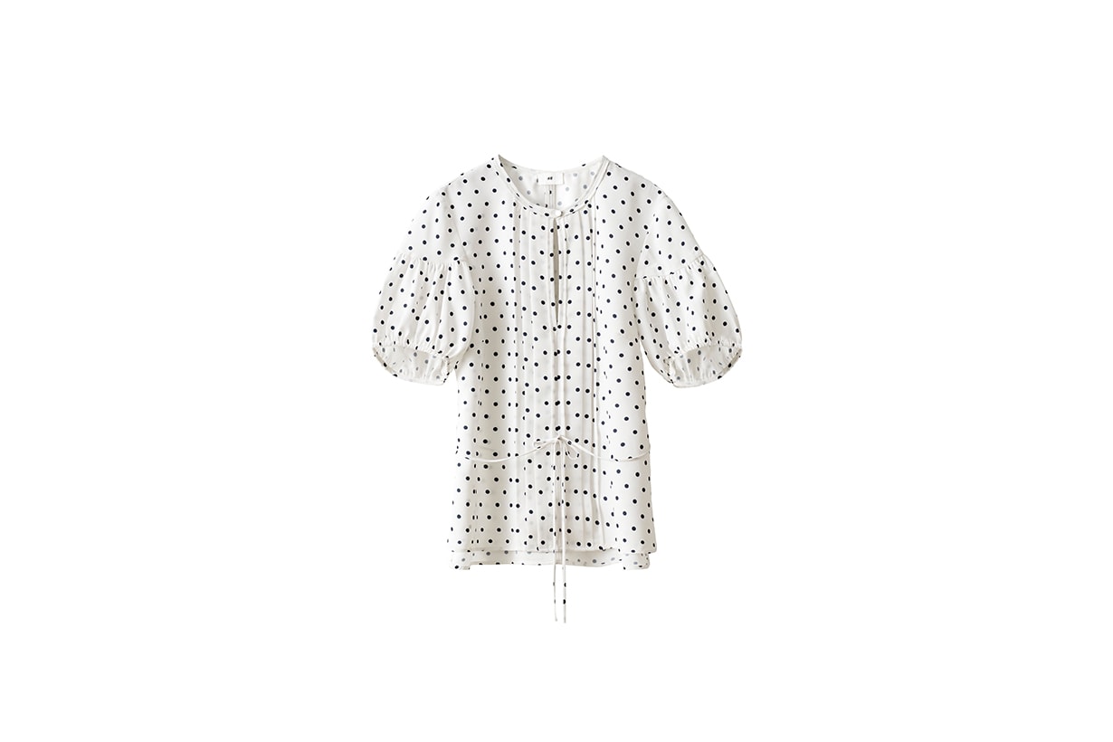 H&M “Bonjour Paris” Collection - White Dotted Puff-sleeved Blouse