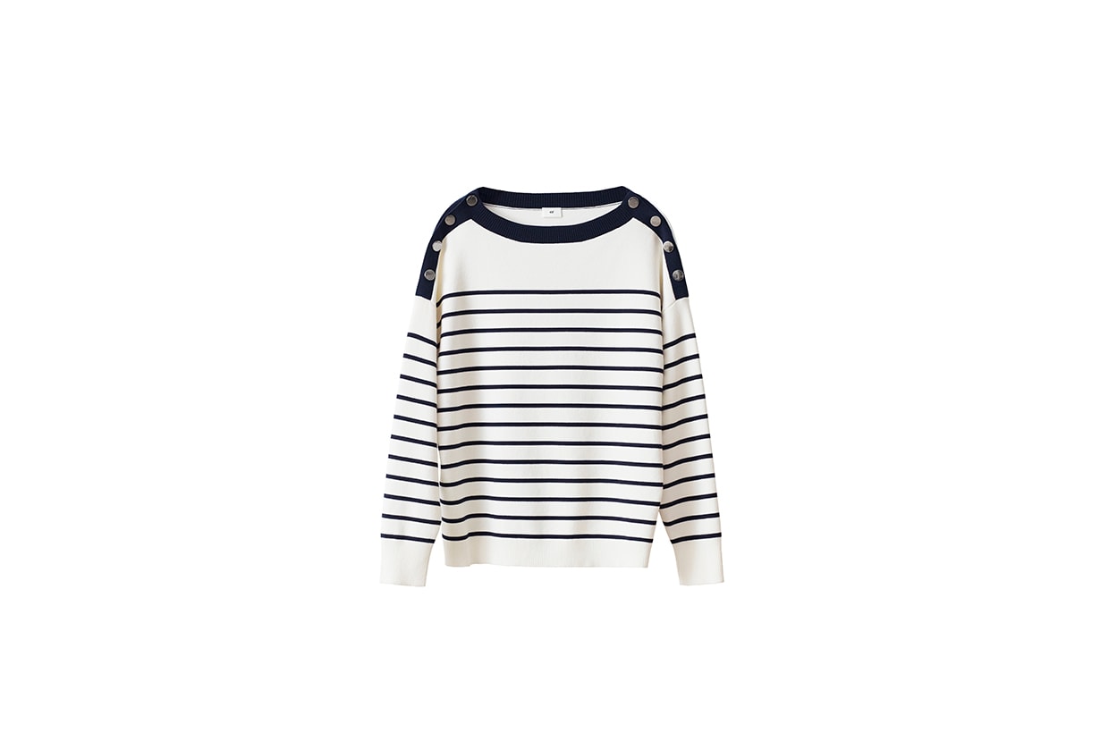 H&M “Bonjour Paris” Collection - White Striped Fine-knit Sweater