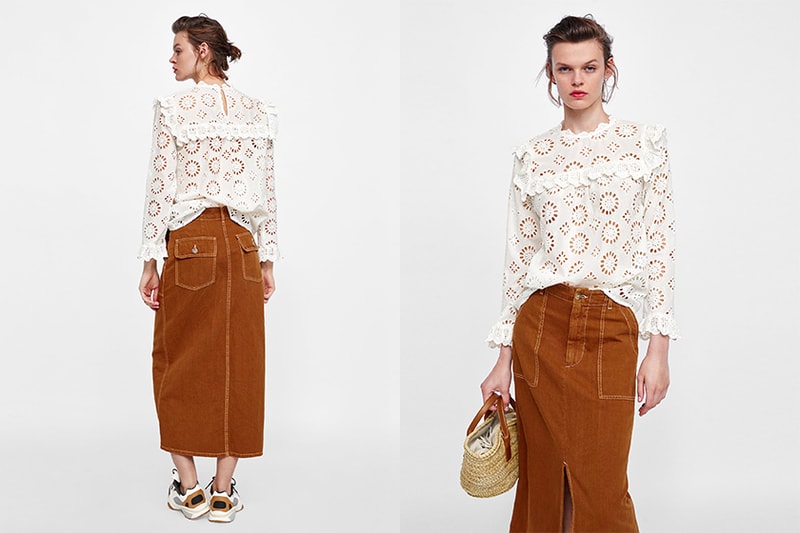 zara white lace blouse