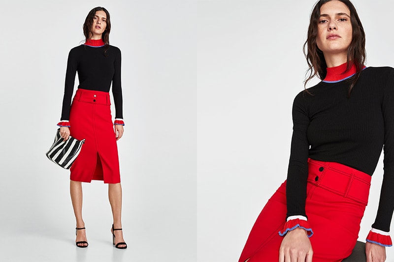 zara red skirt