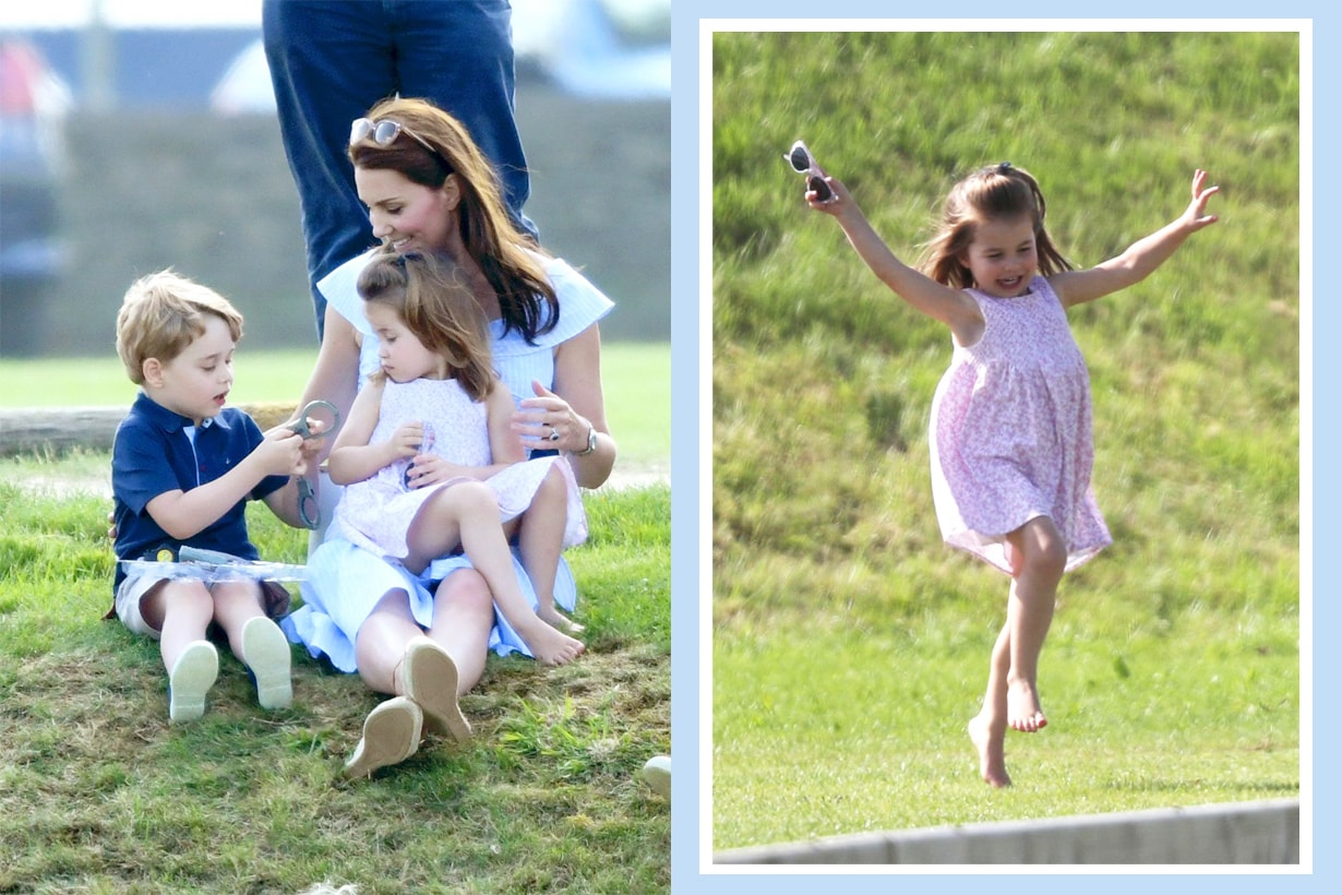Prince George Princess Charlotte Kate Middleton Prince William British Royal Family Maserati Royal Charity Polo Trophy Playing on the Grass