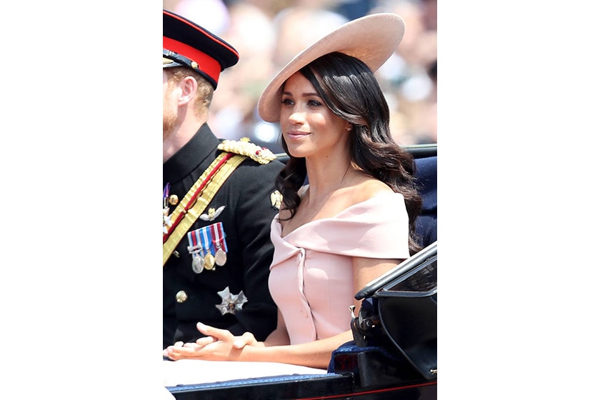 Meghan Markle style off-shoudler pink dress