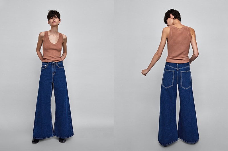 zara denim wide leg pants jeans