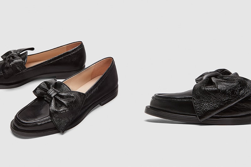 zara black ribbon loafers