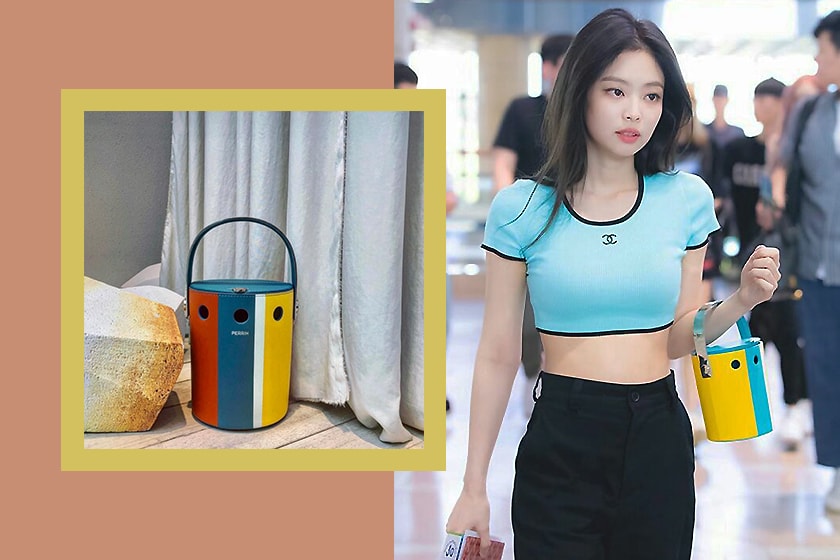 Blackpink Jennie airpot outfit Chanel crop top and Perrin Paris  bucket bag
