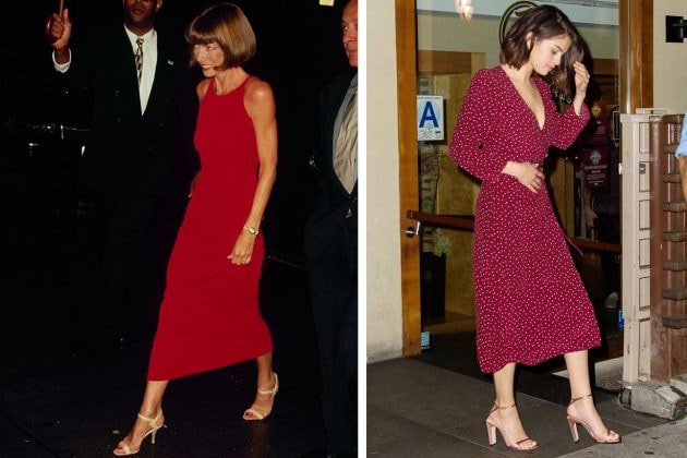 Anna Wintour Selena Gomez Red Dress Sandals