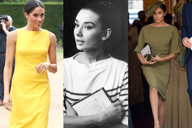 Audrey Hepburn and Meghan Markle Boat Neckline Style